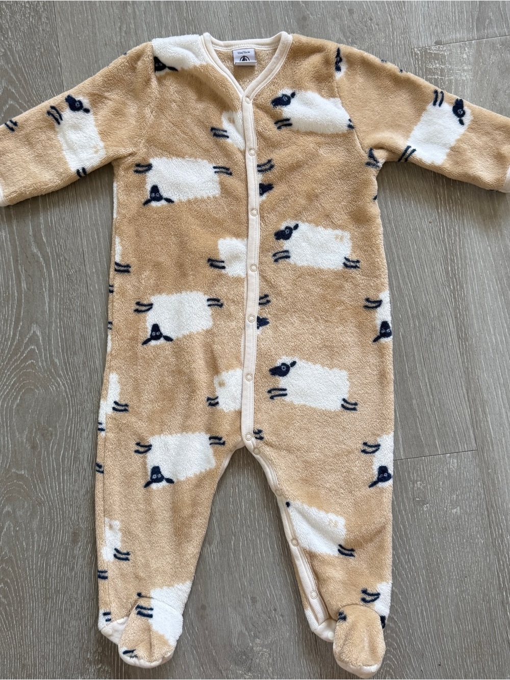 Baby Cozy Sheep-Print Fleece Onesie - Tan/White - 12M (74cm) - Picture 5 of 10